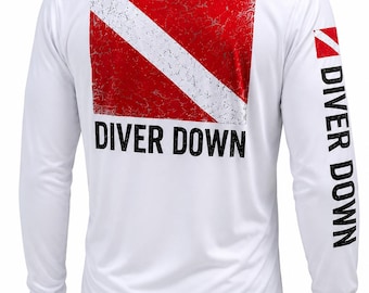 Diver Down Flag Shirt Scuba Diving Shirt, Dive Flag Long Sleeve UV Shirt, Ocean Lover Gift, Spearfishing Shirt Snorkeling Apparel Diver Gift