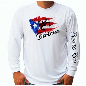 Puerto Rico Boricua Flag Coqui Frog Ocean Fishing Shirt UPF 50 Long Sleeve T-Shirt Sun UV Protection Front or Back