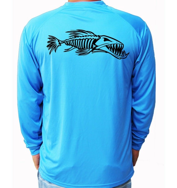 Angry Fish Bones Skeleton Skull Fishing Shirt Upf 50 Long Sleeve T-Shirt Sun UV Protection Front or Back