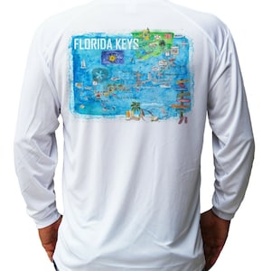 Florida Keys Key West Ocean Boat Sport Fishing Shirt UPF 50 Long Sleeve T-Shirt Sun UV Protection Front or Back