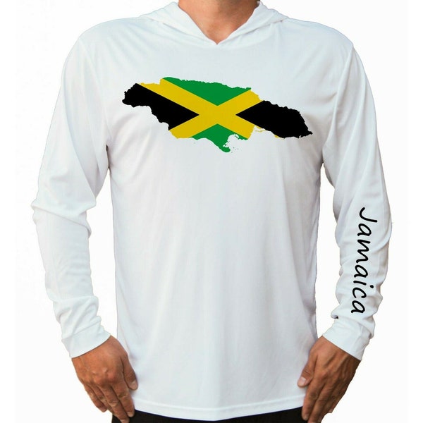 Jamaica Flag Map Ocean Fishing Shirt UPF 50 Long Sleeve T-Shirt Sun UV Protection Front Long Sleeve Hood Hooded