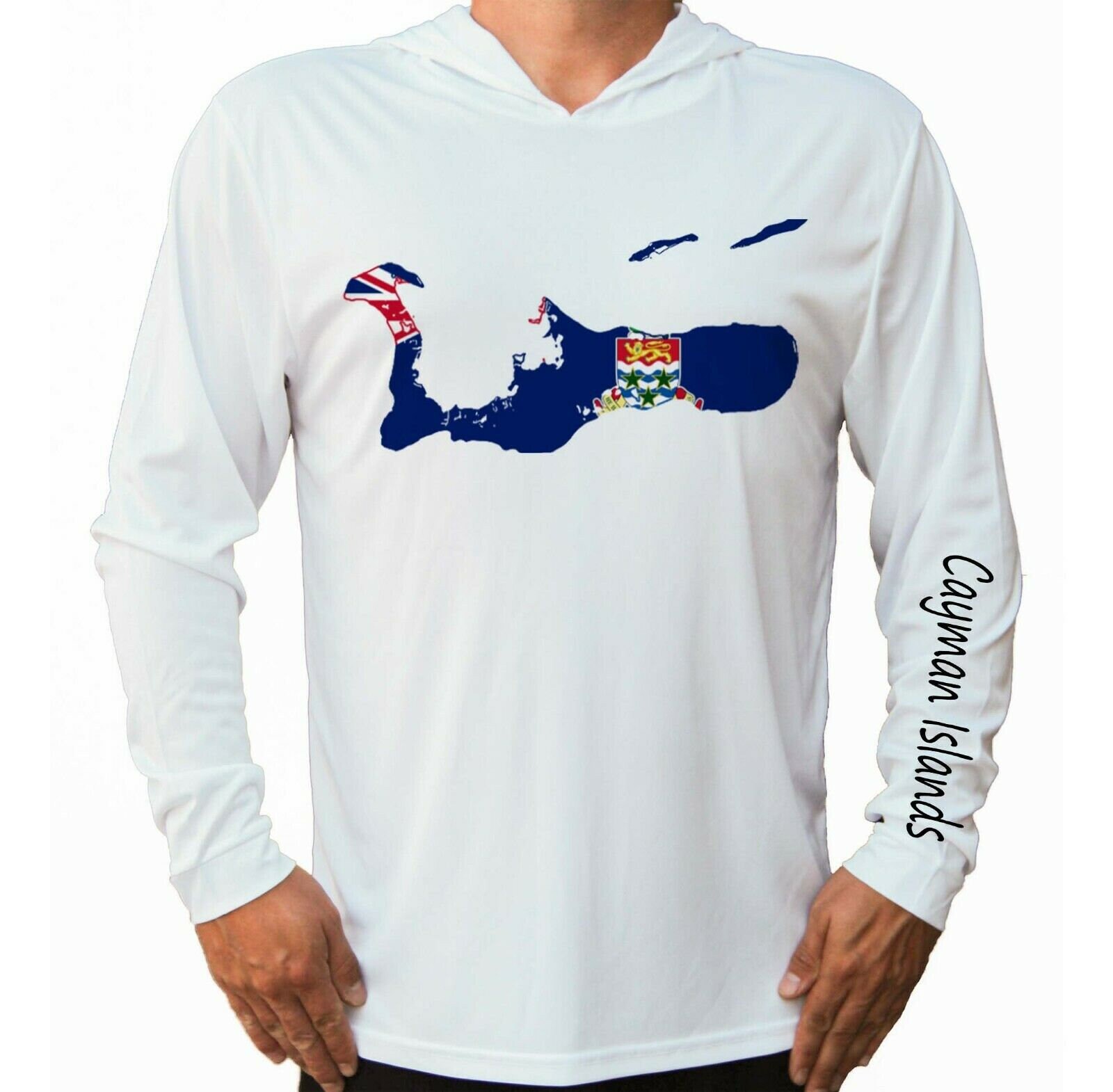 Cayman Islands Flag Map Ocean Fishing Shirt UPF 50 Long Sleeve T-shirt Sun  UV Protection Front Long Sleeve Hood Hooded -  Canada