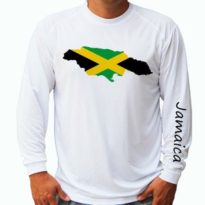 Jamaika Flagge Karte Ozean Angeln Shirt UPF 50 Langarm T-Shirt Sonne UV-Schutz vorne oder hinten