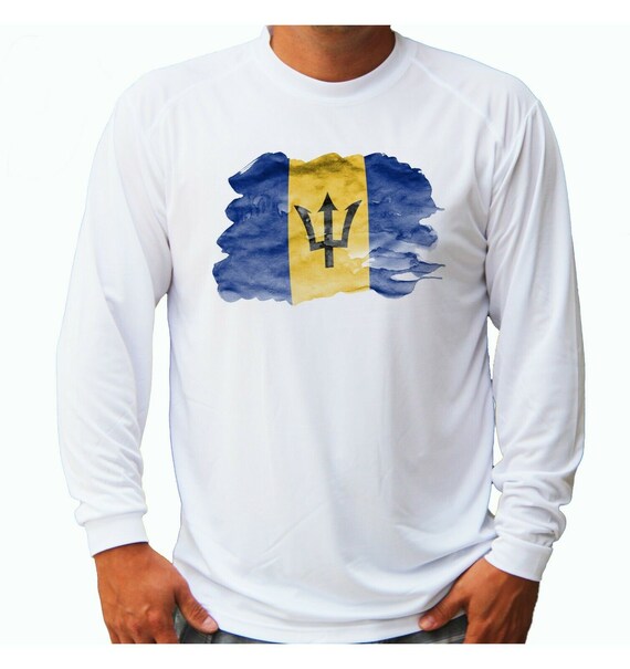 Barbados Flag Ocean Boat Sport Fishing Shirt UPF 50 Long Sleeve T-Shirt Sun UV Protection Front or Back