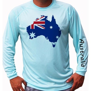 Bandera australiana Mapa de Australia Ocean Fishing Shirt UPF 50 Camiseta de manga larga Protección UV del sol Frente o detrás
