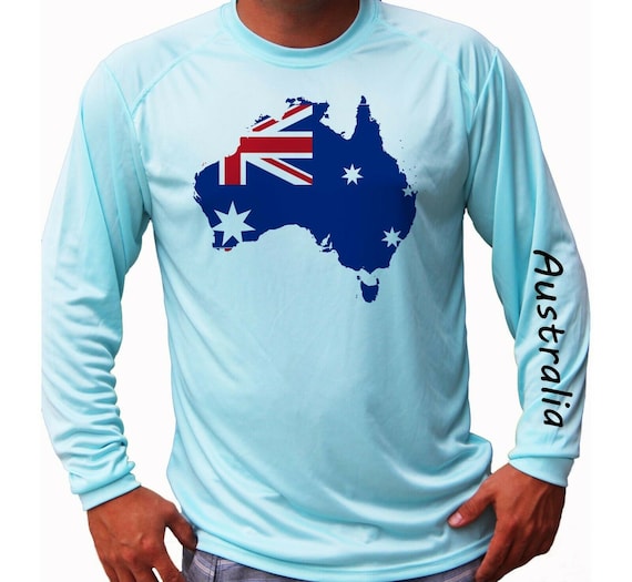 Buy Australian Flag Map of Australia Ocean Fishing Shirt UPF 50