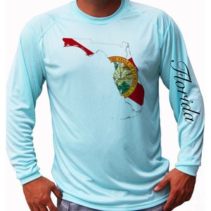 Florida Vlag Kaart Staat Shirt UPF 50 Lange Mouw T-Shirt Zon UV-bescherming Voor- of Achterkant