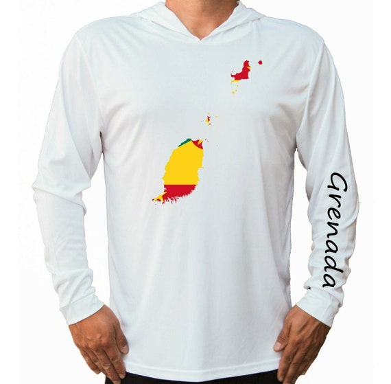 Grenada Flag Map Ocean Fishing Shirt UPF 50 Long Sleeve T-Shirt Sun UV  Protection Front Long Sleeve Hood Hooded
