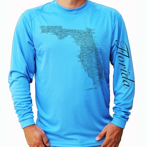 Florida Vlag Kaart Staat Shirt UPF 50 Lange Mouw T-Shirt Zon UV-bescherming Voor- of Achterkant