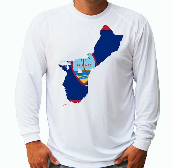 Flag of Guam Ocean Boat Sport Fishing Shirt UPF 50 Long Sleeve T-shirt Sun  UV Protection Front or Back 