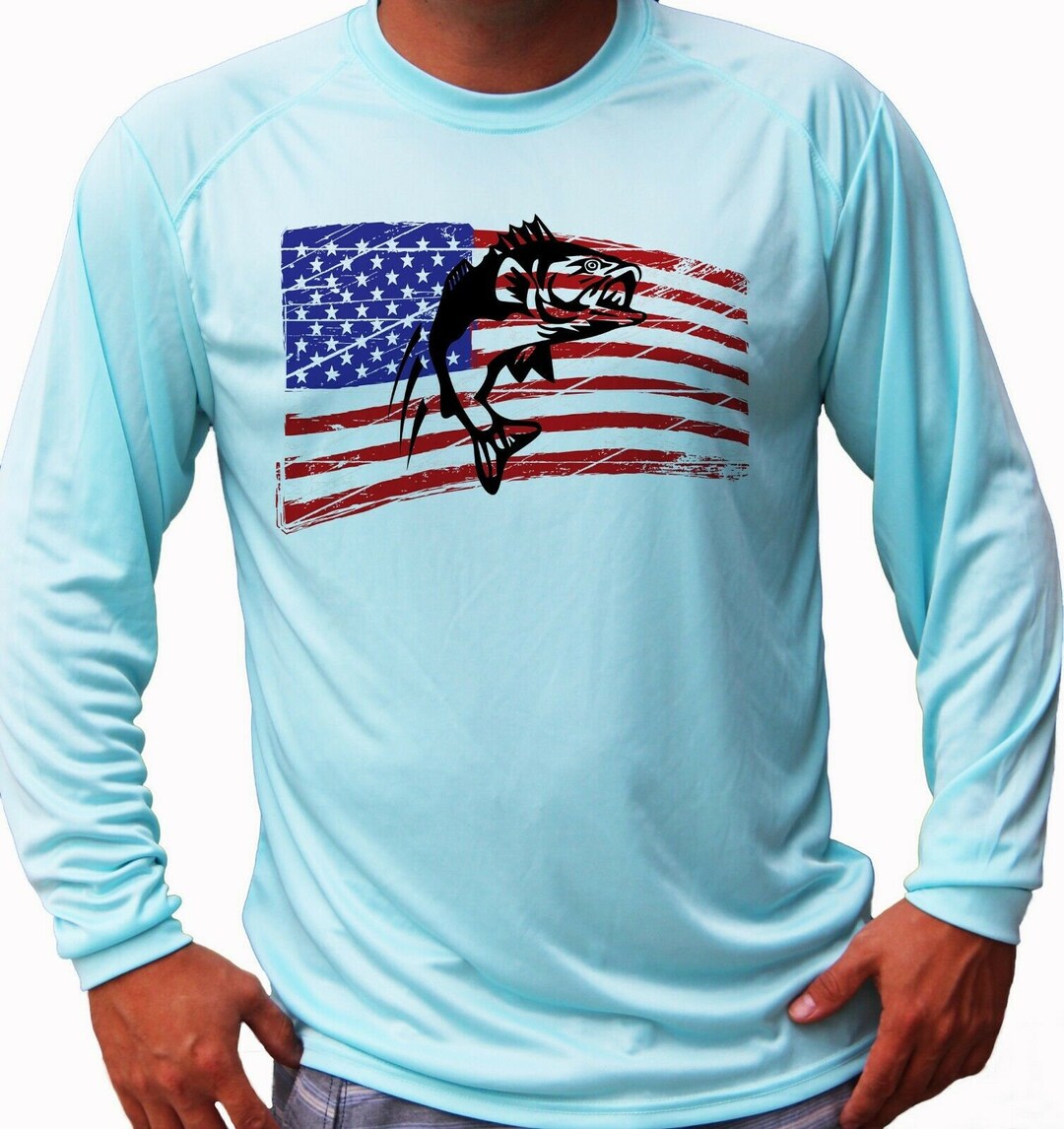 GAMEFISH USA Bass Flag Fishing T-Shirt - 100% Cotton Supersoft Unisex Tee For Men & Women (White)