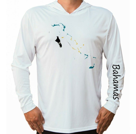 The Bahamas Flag Map Ocean Fishing Shirt UPF 50 Long Sleeve T-shirt Sun UV  Protection Front Long Sleeve Hood Hooded -  Canada