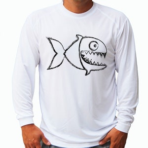 Angry Fish Drawing Skull Fishing Boat Sport Long Sleeve UPF 50 T-Shirt UV Protection Long Or Short Sleeve