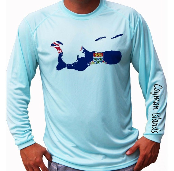 Cayman Islands Flag Map Ocean Fishing Shirt UPF 50 Long Sleeve T
