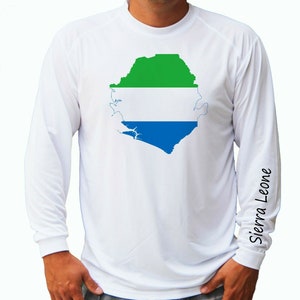 Sierra Leone Flag Map Ocean Fishing Shirt UPF 50 Long Sleeve T-Shirt Sun UV Protection Front or Back