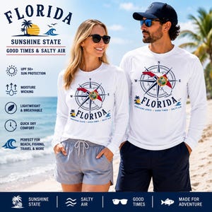 Florida Sunshine State UV-Schutz-Shirt, Florida Beach-Shirt, Langarm-Angeln-Shirt, SPF 50 Sun-Shirt, Florida Urlaub Geschenk Küstenlandschaft
