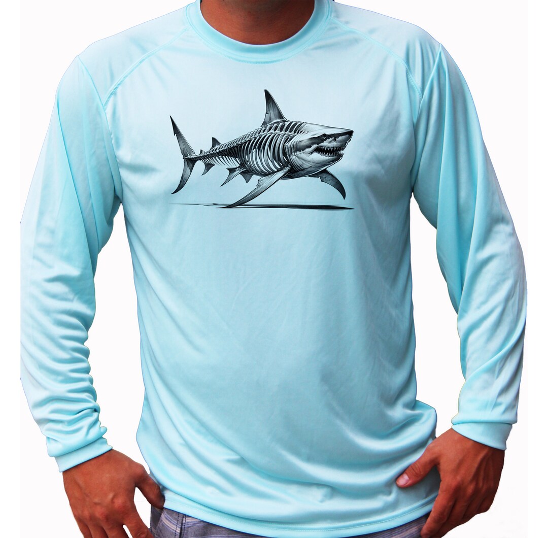 Shark Fish Skeleton Fishing Ocean Fishing Shirt UPF 50 Long Sleeve T ...