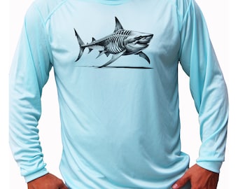 Squalo Pesce Scheletro Pesca Camicia da pesca oceanica T-shirt a maniche lunghe UPF 50 Protezione solare UV anteriore o posteriore