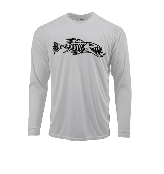 Angry Fish Bones Skeleton Skull Fishing Shirt UPF 50 Long Sleeve T-shirt  Sun UV Protection Front or Back 