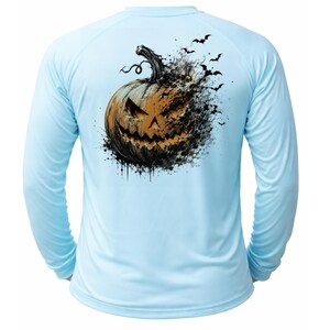 Halloween UV-beschermend shirt, Jack-o'-lantern shirt met lange mouwen en zonbescherming, pompoenprint, UV-beschermende Halloween outdoor kleding