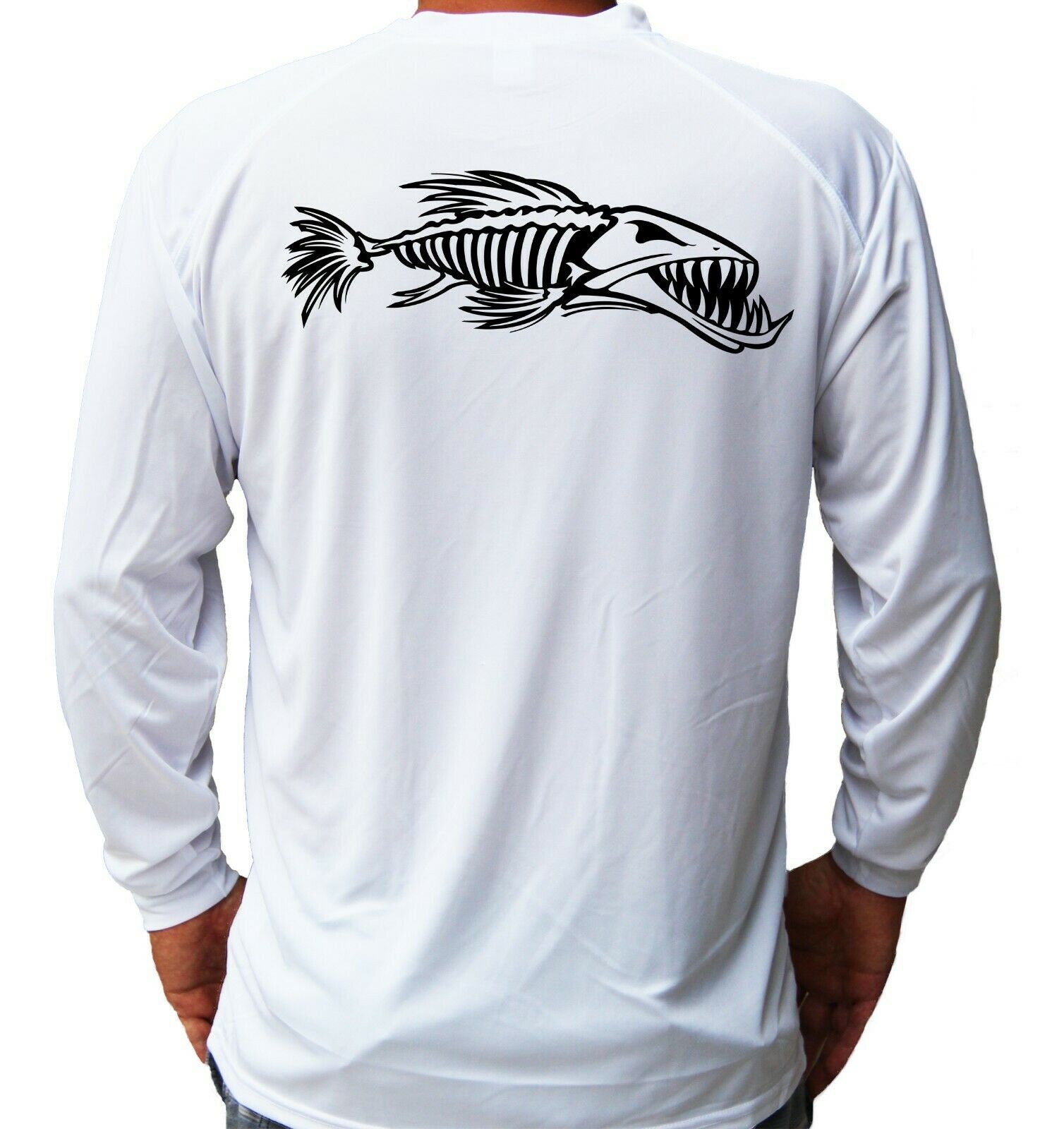 Angry Fish Bones Skeleton Skull Fishing Shirt UPF 50 Long Sleeve T-shirt  Sun UV Protection Front or Back -  Canada