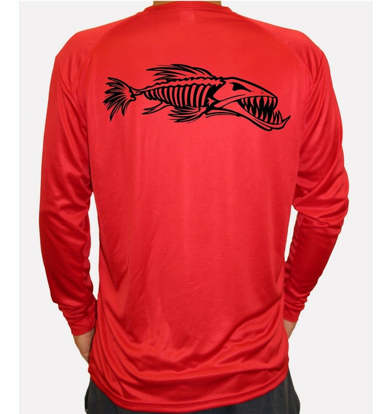 Angry Fish Bones Skeleton Skull Fishing Shirt UPF 50 Long Sleeve T ...