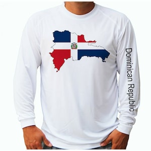 República Dominicana Mapa de la bandera Ocean Fishing Shirt UPF 50 Camiseta de manga larga Sun UV Protection Front o Back