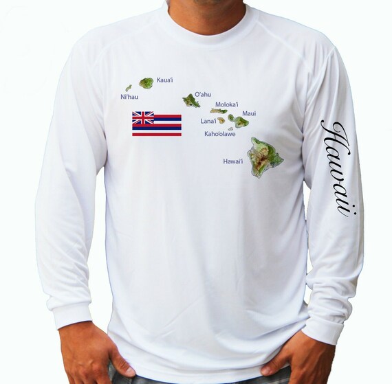 Hawaiin Flag of Hawaii Ocean Boat Sport Fishing Shirt UPF 50 Long Sleeve T- shirt Sun UV Protection Front or Back -  Canada