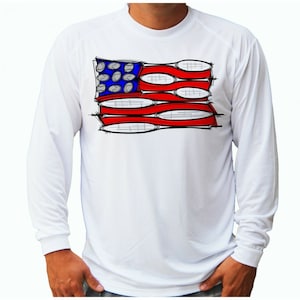 Tennis American Flag Racquet Ball Sport Shirt UPF 50 Long Sleeve T-Shirt Sun UV Protection Front or Back