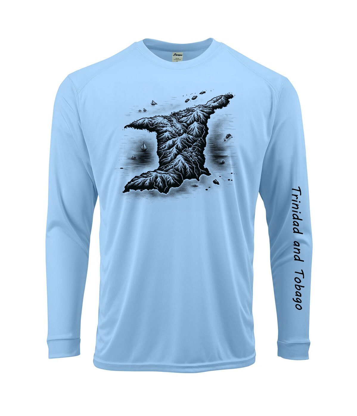 Trinidad and Tobago Map Flag Ocean Fishing Shirt UPF 50 Long Sleeve T-Shirt Sun UV Protection Front or Back