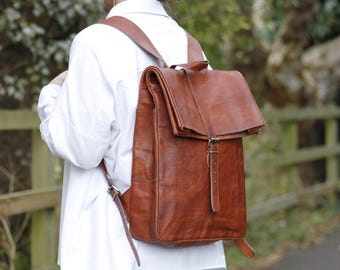 Personalised Vintage style Genuine Leather Women's backpack Rucksack