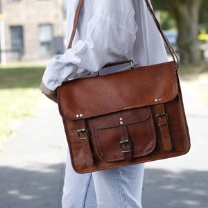 Vintage style Leather Satchel 15&#39;&#39;