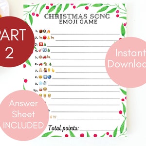 Christmas Song Quiz, Emoji pictionary, Christmas Games, Printable,