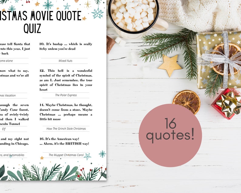 Christmas Movie Quote Quiz, Guess the Movie, Christmas Games Printable