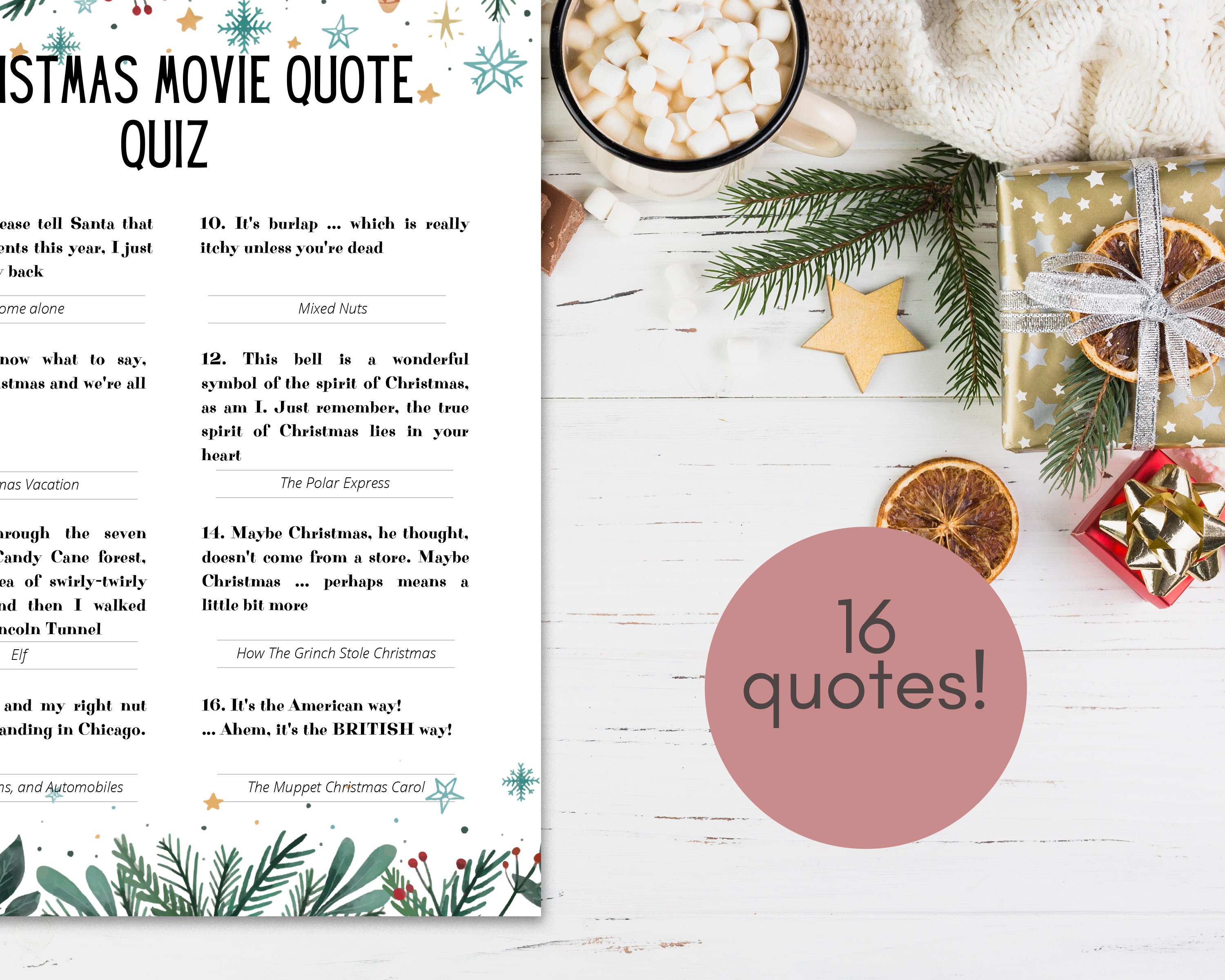 Christmas Movie Quote Quiz, Guess the Movie, Christmas Games Printable - Etsy