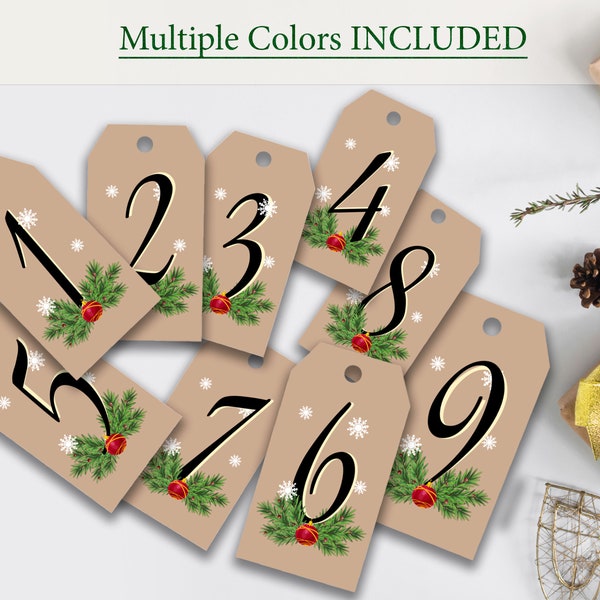 Christmas Countdown Tags Printable, DIY Advent Calendar, 24 days until Christmas, Printable Numbers 1 - 24