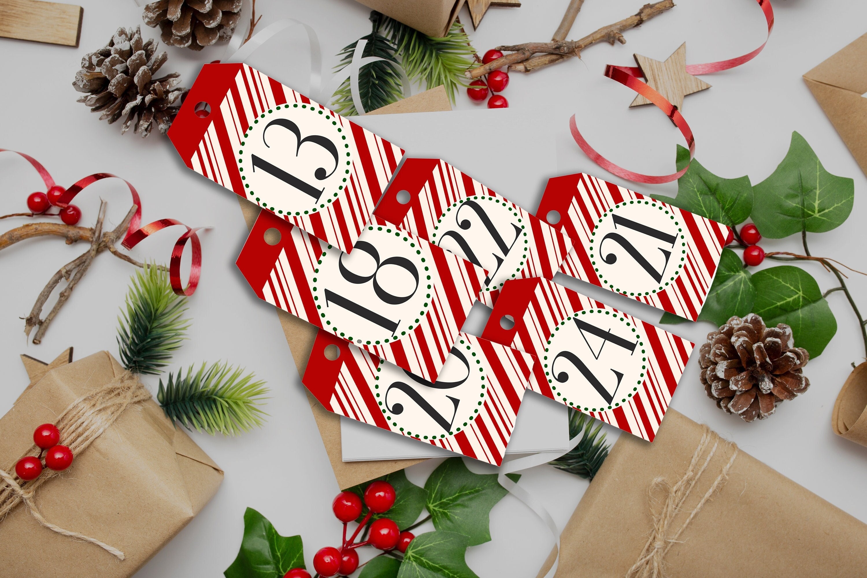 Christmas Countdown Tags Printable, DIY Advent Calendar, 25 days until Christmas, Printable Numbers 1 - 25