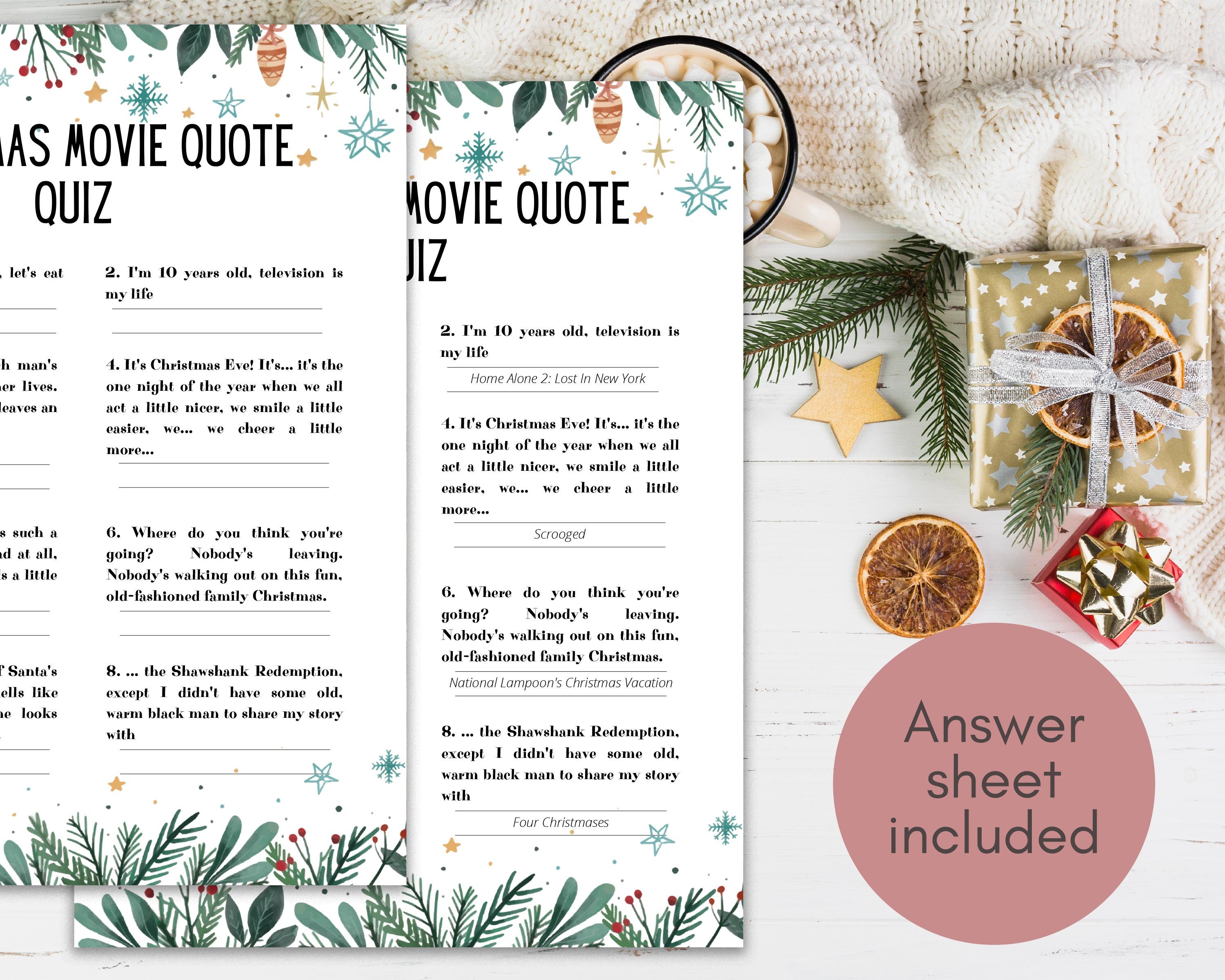 Christmas Movie Quote Quiz, Guess the Movie, Christmas Games Printable - Etsy