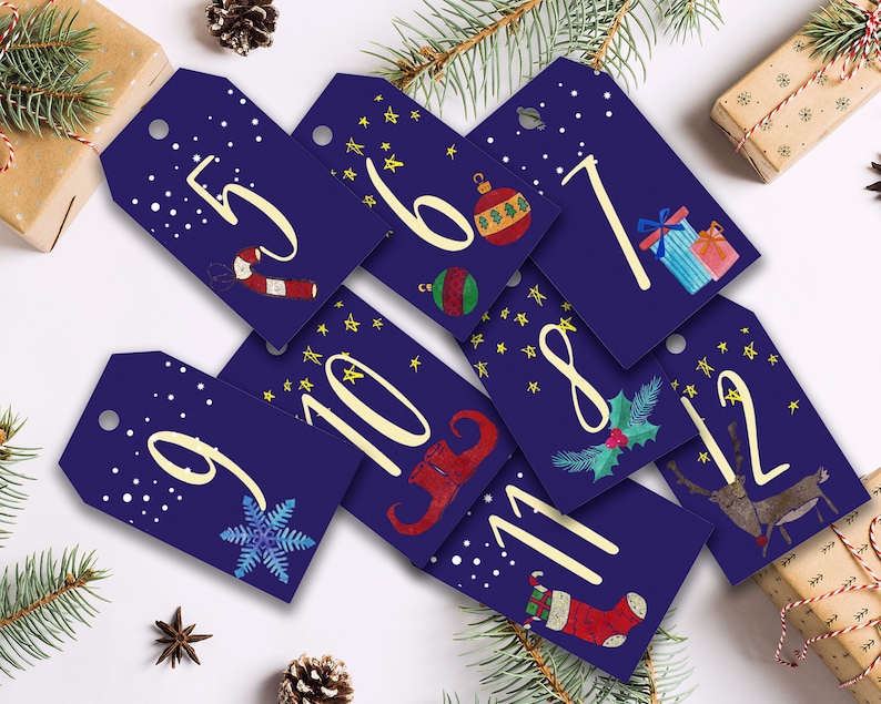 Christmas Countdown Tags Printable, DIY Advent Calendar, 25 Days Until