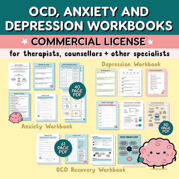 Private Practice Counselling Workbooks | Commercial License | OCD Workbook | Therapy Worksheets | Mental Health | Anxiety | Depression