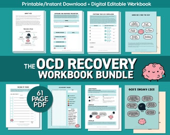 OCD Workbook |  OCD Awareness | Thought Journal  |  ERP Therapy Worksheets | Mental Health Printable