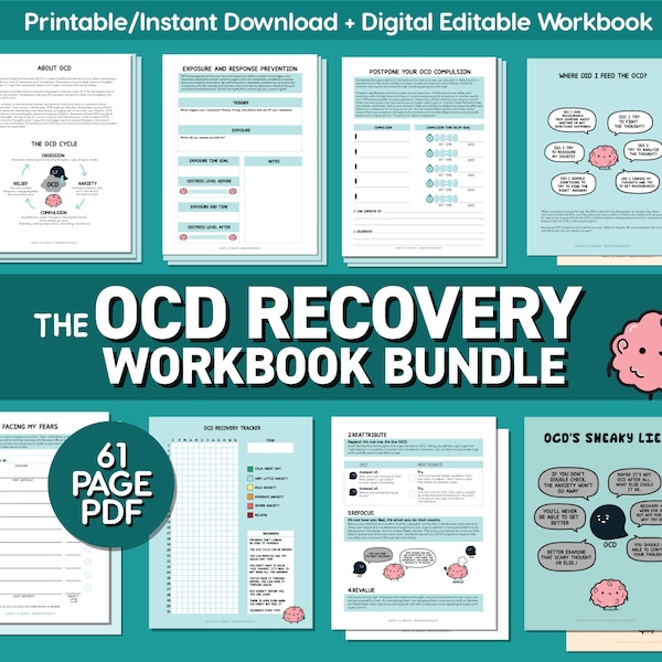 OCD Workbook |  OCD Awareness | Thought Journal  |  ERP Therapy Worksheets | Mental Health Printable