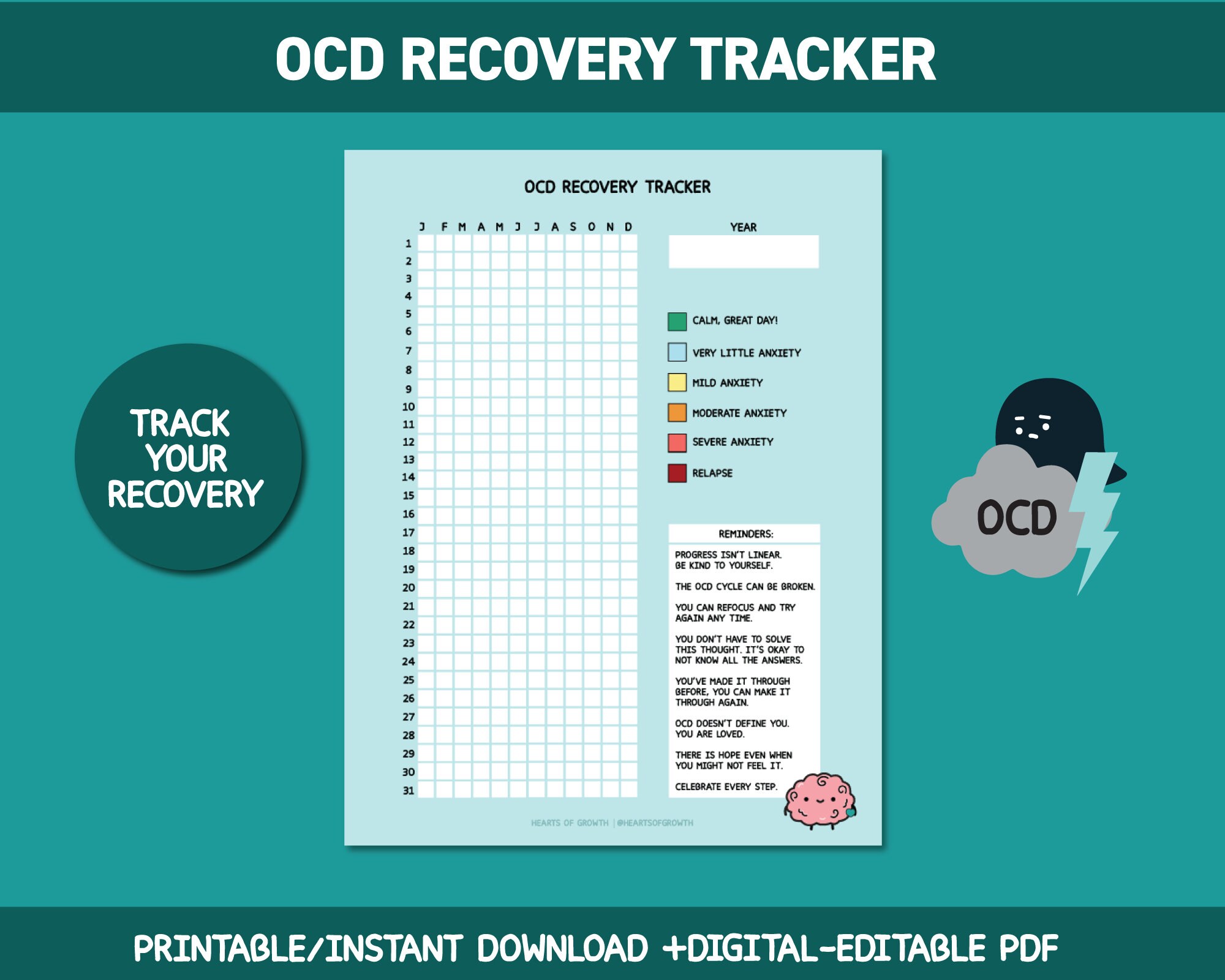OCD Tracker OCD Awareness Mental Health Tracker Therapy Printables ...