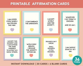 Affirmation Cards | Self Love | Printable Affirmation Cards | Anxiety Cards | Positive Affirmation Cards | Mindfulness Cards