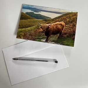 Highland Coo, Conic Hill Scotland Greeting Card | Birthday Card | Thank You Card | Christmas Card | Thinking of You Card - Blank Inside