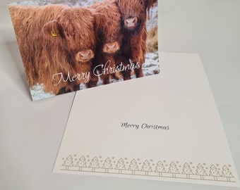 Highland Coo's in de sneeuw Kerst wenskaart | Vrolijk kerstfeest | Kerst | Kaarten