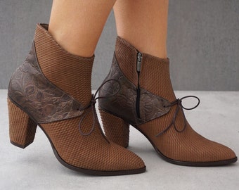 Women Leather Boots Shoes, Custom, Handmade, Hornbeam,  Full-Grain leather