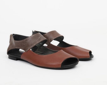 MONVEN Handmade | Genuine Leather Sandals | Natural Leather Flats | Summer Shoes | Comfortable Flats | Women's Sandals