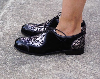 Op maat gemaakte, handgemaakte volnerfleer leren oxfords voor dames