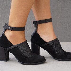 ULA Handmade Leather Shoes FREE SHIPPING Heeled 2020 Fall Collection black(suede leather)